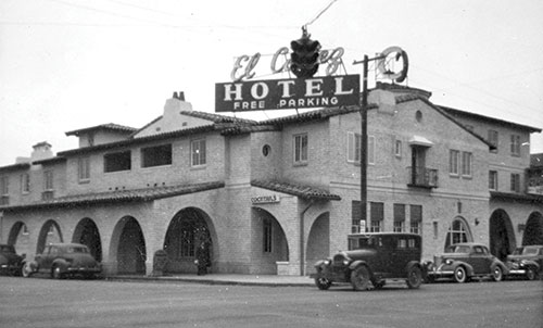 Historical photo of the El Cortez Hotel in the 1940s