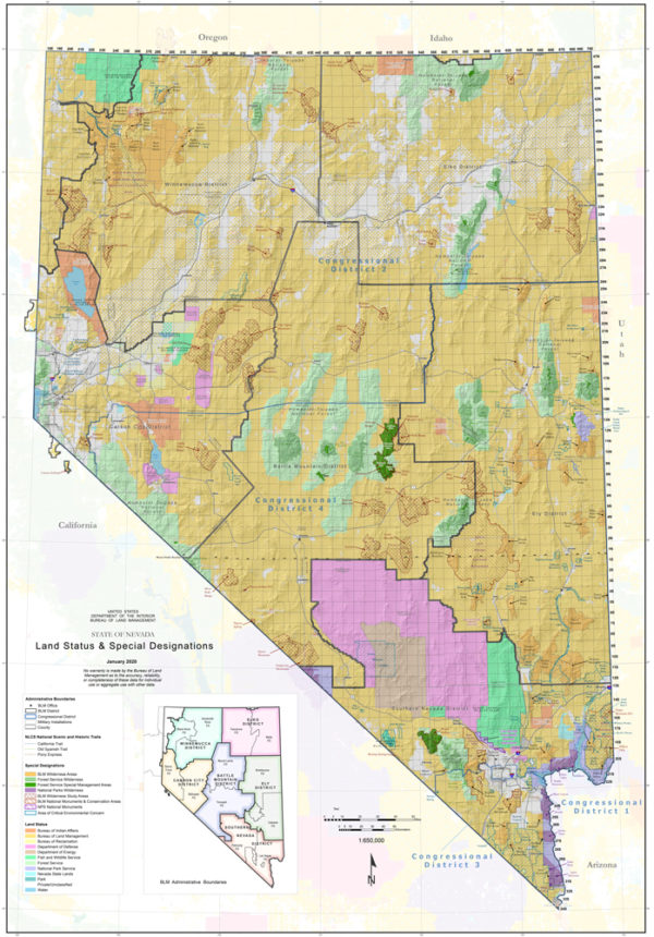 BLM Map Nevada Magazine   2019 LandStatusOfNevada MAP 600x860 