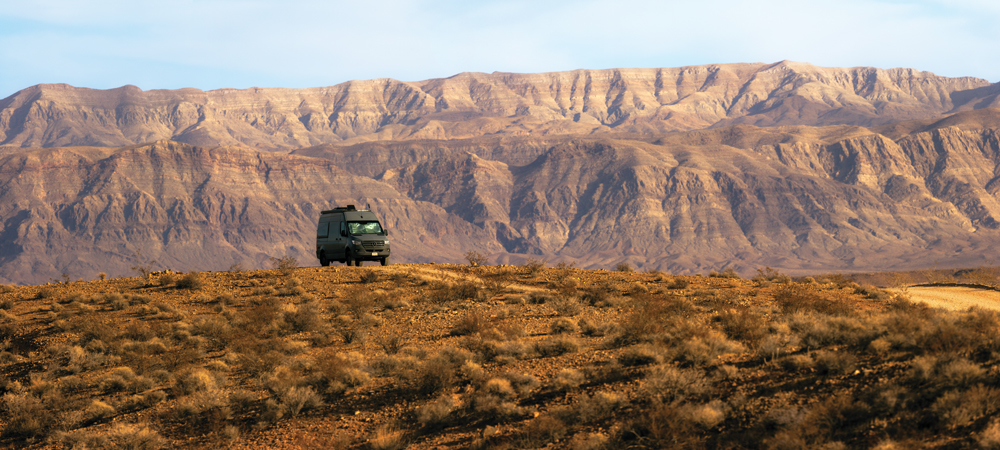 Van on dirt road at Lake Mead National Recreation Area, near Moapa Valley.