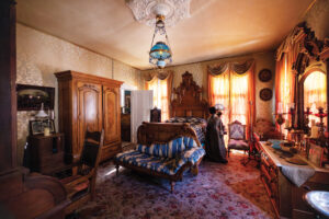 Bedroom inside the Mackay Mansion in Virginia City.