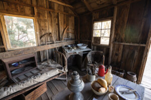 Inside an 1870s cowboy cabin at the Fish Lake Valley Heritage Center and Museum.