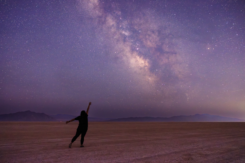 Person standing on the playa at Black Rock Desert. 