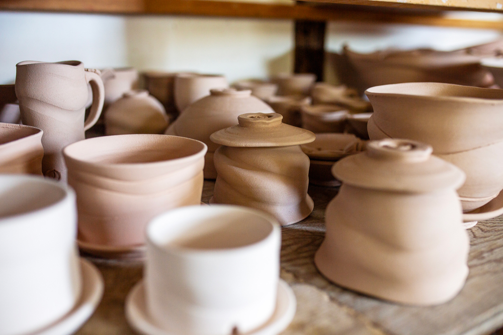 Unfired pottery pieces. 