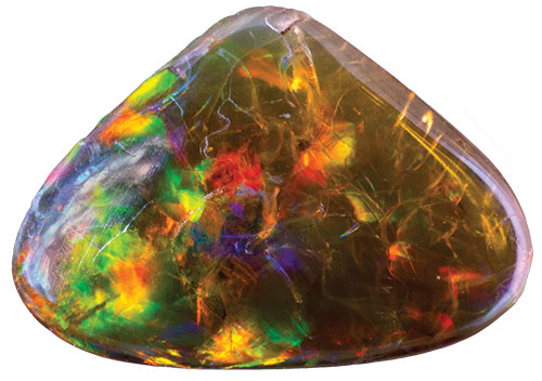 A polished black fire opal.