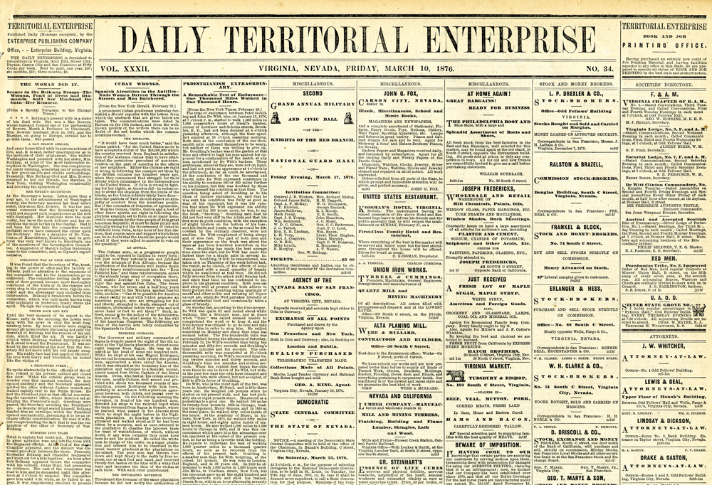 Front page of the "Daily Territorial Enterprise."