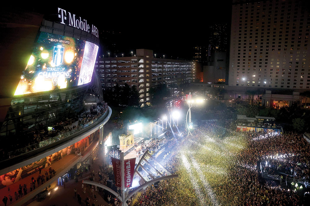 T-Mobile Arena with 2023 Stanley Cup parade celebrating the Vegas Golden Knights
